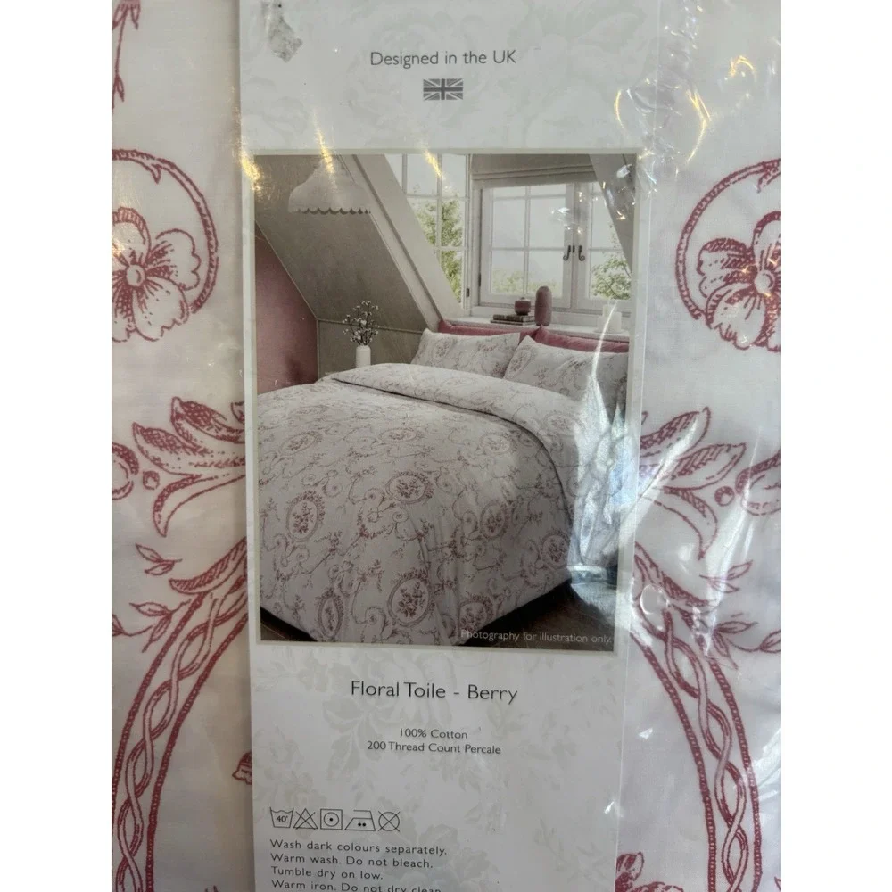 Cabbages & Roses King Duvet Set Floral Toile - Berry 100% Cotton NEW‎